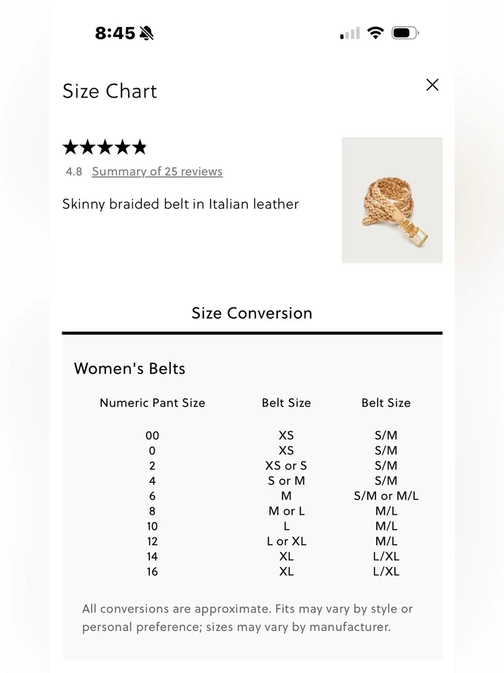 NEW J. Crew Skinny braided belt in Italian leather Raw Cashew CR824 $70 M/L